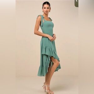 Lulus Tamryn Dark Sage Asymmetrical Ruffled Mini Dress - Size Large - NEW